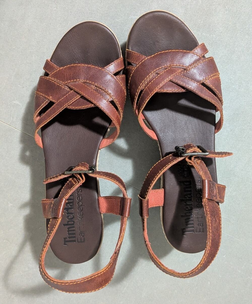 Timberland Earthkeepers Brown Leather Strappy Wedge Sandals Size 7.5